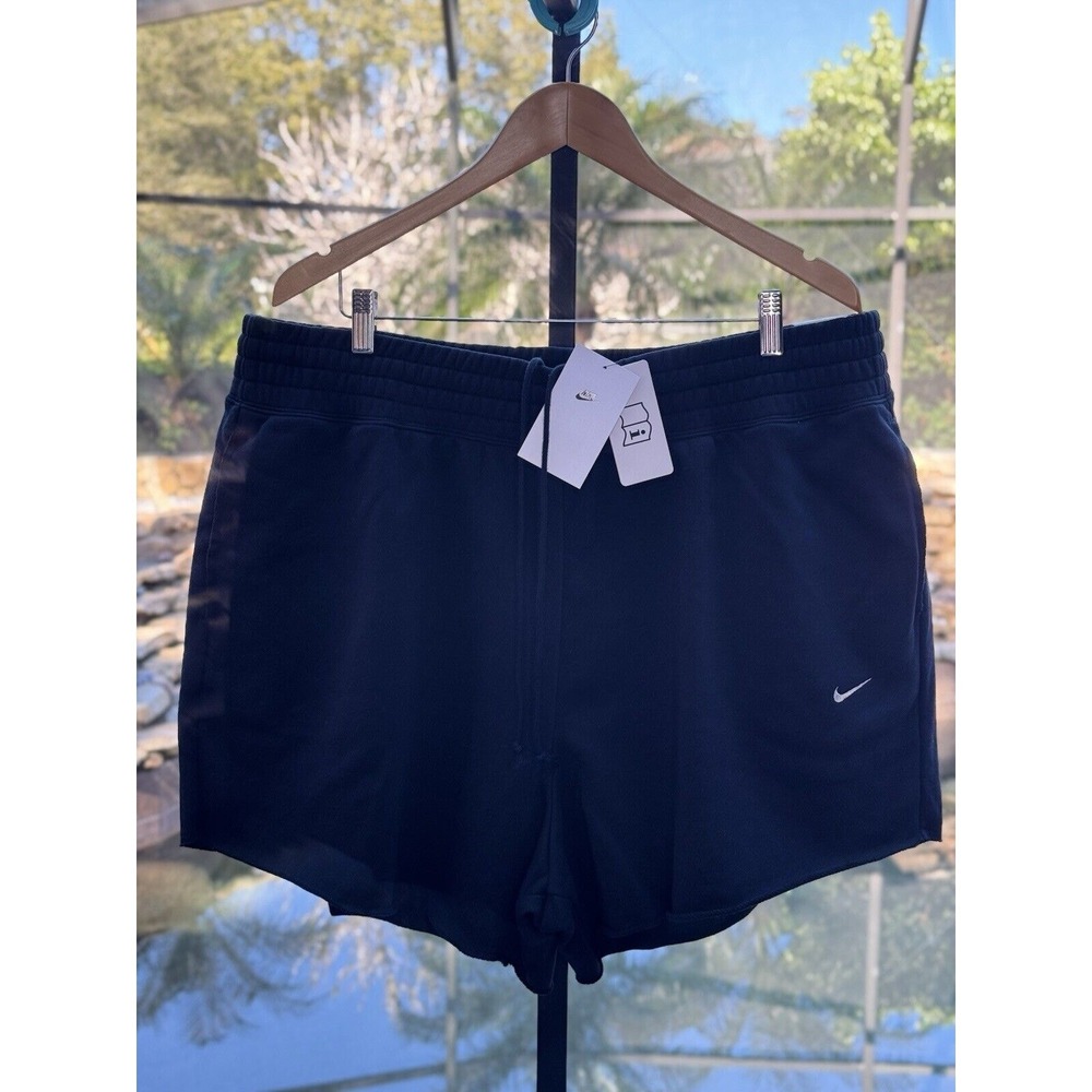 NIKE Women's Plus Size Fleece Shorts 2X High Rise Loose Fit Black Activewear